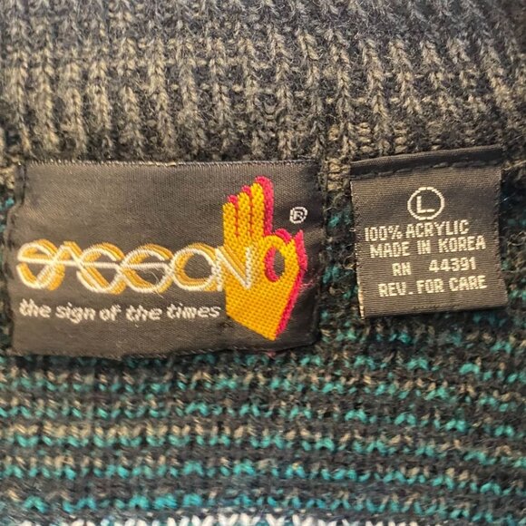 Sasson Mens Cardigan Sweater Large Vintage Acrylic Button-Up In Geometric Patter - Picture 5 of 8